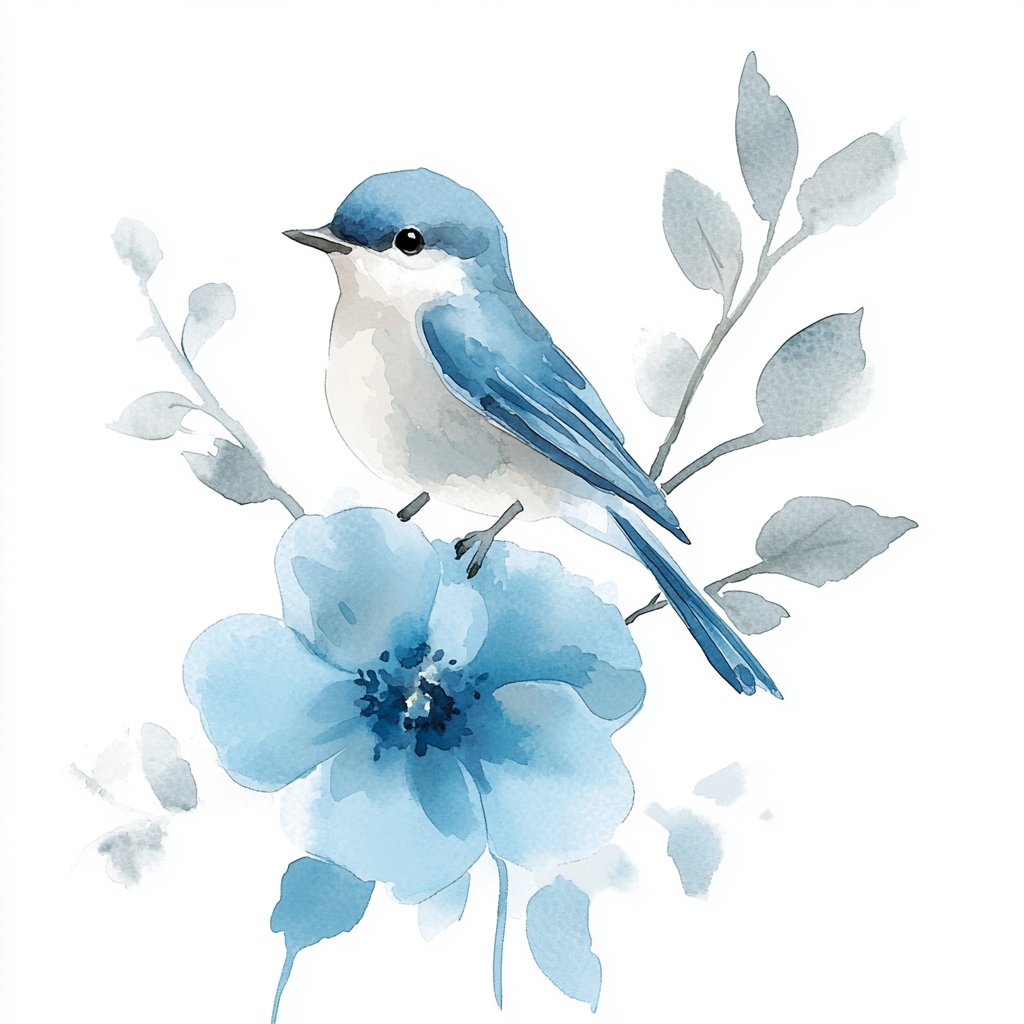 Bluebird Haven Blooms watercolor illustration
